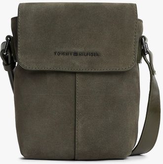 Tommy Hilfiger Mens Suede Flap Crossbody Bag - Green