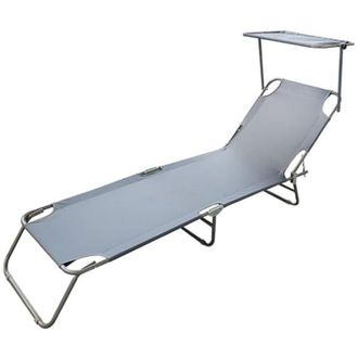 Trade Shop Trade Shop Traesio - Lettino Con Tettuccio Parasole Grigio Sdraio Prendisole 187x55x24 Cm Pieghevole 281019
