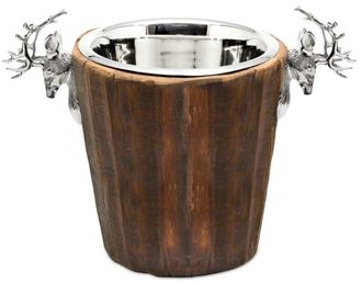 Edzard Premium Sektk&uuml;hler Kensington aus Teakholz & Edelstahl gl&auml;nzend vernickelt, doppelwandig &oslash; 46 cm