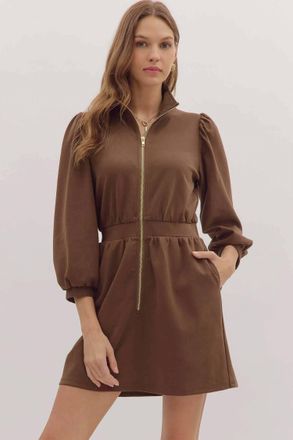 Entro Blight Zip Front Dress In Espresso