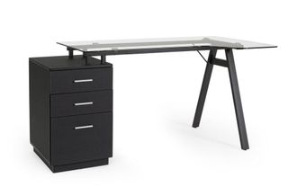 Konte Design Escritorio de cristal y base de acero negro, con cajones 150,5 x 80 cm