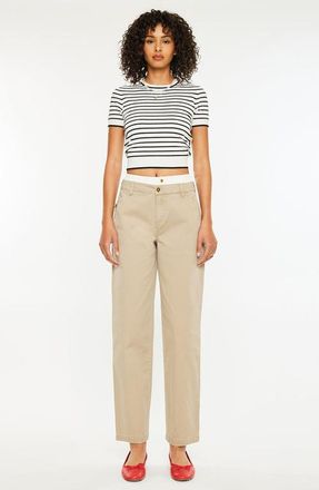 Kancan Francine Mid Rise Double Waistband Straight Pants in Tan at Nordstrom, Size X-Large