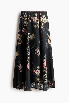 H&M Loose-fit Maxi Skirt in Black/floral at Nordstrom, Size 16