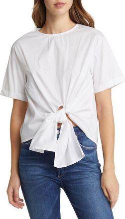 Nikki Lund Alexis Tie Front Poplin Top in White at Nordstrom, Size Medium