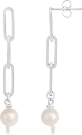 Allurez Pearl Drop Paperclip Earrings 14k in White Gold at Nordstrom