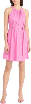 Donna Morgan Sleeveless Belted Halter Dress in Super Pink at Nordstrom Rack, Size X-Large