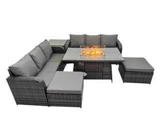 Fimous Garden Outdoor Rattan Furniture Set with 2 Big Stools Side Table in Dark Grey