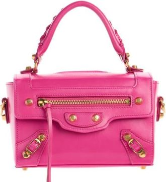 Balenciaga Le City Sleek Box Leather Satchel in 5923 Hot Pink/moka at Nordstrom