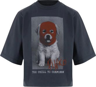 Pinko Katoenen T-shirt Met Logoprint - Dames - T-shirts - Grijs - M - Katoen - Tops