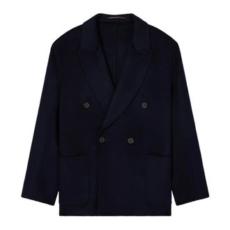 Emporio Armani Blazers, male, Blue, Size: XL Blue Double-Breasted Wool Cashmere Jacket