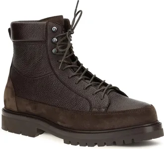 Brunello Cucinelli Mens Lace-Up Deer Leather And Suede Ankle Boots Dark Brown