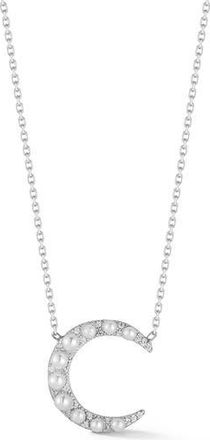 Sphera Milano Cultured Pearl & Cubic Zirconia Crescent Moon Pendant Necklace in Silver at Nordstrom Rack