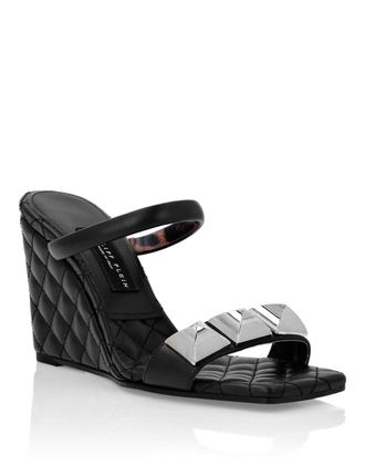 Philipp Plein Leather Sandals Wedge Matelass&eacute; Studs