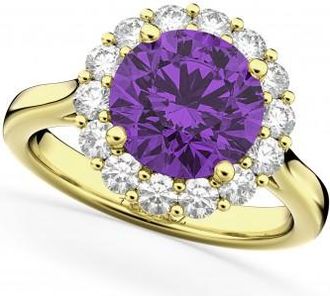 Allurez Halo Round Lab Amethyst & Lab Grown Diamond Engagement Ring 14K Yellow Gold 3.26ct