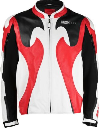 Kusikohc graphic-print leather jacket - men - Elastane/Polyamide/Calf Leather/Polyamide - M - Red