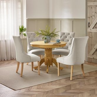 Furniturebox Padstow Wooden Extending Dining Table & 4 Belgravia Chairs in Light Oak