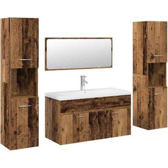 vidaXL Juego De Muebles De Ba&ntilde;o 5 Piezas Madera Ingenier&iacute;a Envejecida