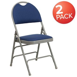 Flash Furniture 2 Pack HERCULES Series Ultra-Premium Triple Braced Navy Fabric Metal Folding Chair with Easy-Carry Handle