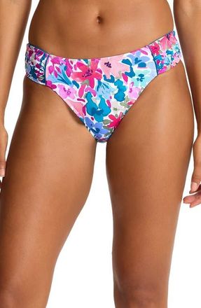 Tommy Bahama Watercolor Floral UPF 50+ Reversible Hipster Bikini Bottoms in Dusty Lupine Rev at Nordstrom, Size X-Small