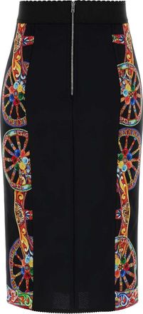 Dolce & Gabbana Womens Printed Charmeuse Skirt Ruote Carretto Fld Exterior: Silk Nylon Elastane Gonne