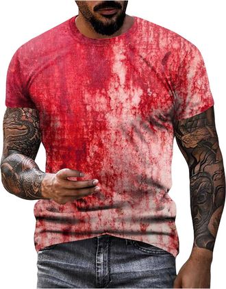 Generic Im Fine Bloody T-Shirt for Men Blood Stained T Shirt Mens Halloween Costume 3D Print Problem Solved Bloody Shirts Blood Graphic Plus Size Printed Soli