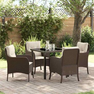 vidaXL Conjunto De Comedor De Jard&iacute;n Con Coj&iacute;n 5 Pcs Marr&oacute;n Polirat&aacute;n Vidaxl