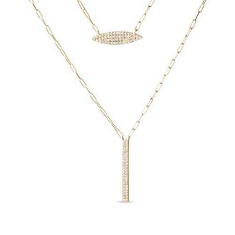 House of Brilliance 14K Yellow Gold 3/8 Cttw Two-Strand Marquise and Bar Charm Paper Clip Necklace at Nordstrom