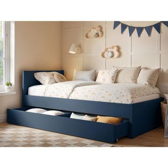 Flair Oli Single Wooden Bed with Drawers in Blue