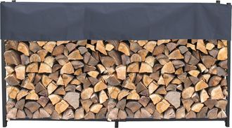 Quick-Star Quick-star - Metall Kaminholzregal Anthrazit 200 X 25 X 115 Cm Garten Kaminholzunterstand 0,8 M&sup3; / 1,3 Srm Stapelhilfe Mit Schutzh&uuml;lle Grau