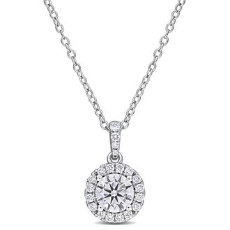 Mimi & Max Created Forever Lab-Grown Diamond Halo Necklace Sterling Silver 7/8 - 1 1/4ct TDW