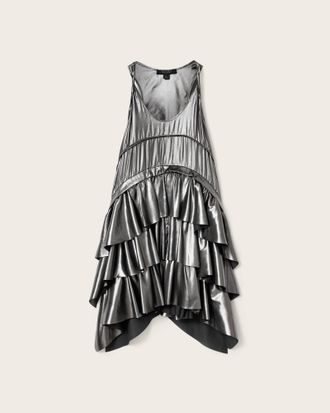 AllSaints Polyester Cavarly Metallic Mini Dress, Size: UK 14/US 10