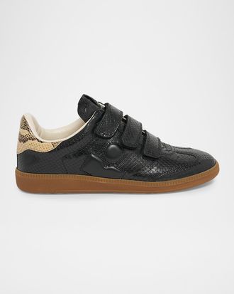 Isabel Marant Beth Embossed Leather Grip-Strap Sneakers
