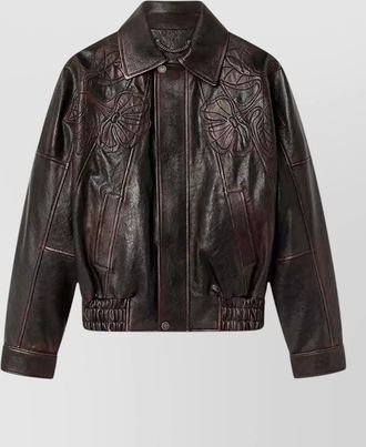 Golden Goose palmer leather jacket floral embroidery