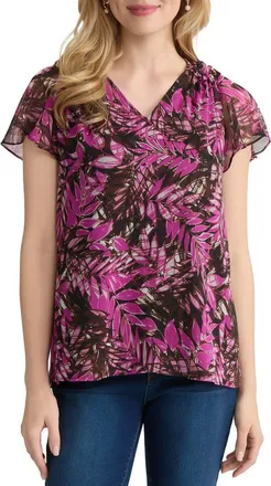 Jones New York Print Flutter Sleeve Top in Bright Orchid Multi at Nordstrom, Size X-Small
