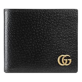 Gucci 26 GG Marmont Leather Bi-Fold Wallet Black Gold 428726-DJ20T-1000
