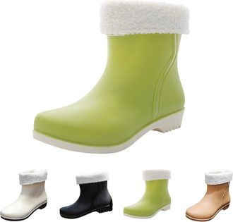 Generic Wellington Rain Boots for Women, Warm Comfortable Garden Shoes with Plush Lined Ladies Anti-Slip Rainboots, Outdoor Waterproof Rain Boots for Garden M