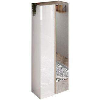 Dmora Armadio Multiuso 2 Ante Gradoli, Cassetti, 8 Ripiani Made in Italy, 2 Ante, 70x185h cm Bianco Lucido