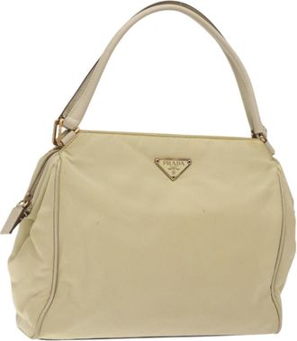 Prada Vintage Zip Handbag Tessuto Beige Nylon Handbag (Pre-Owned)