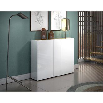 Dmora Zapatero Anir, Mueble Para 27 Pares, 10 Estantes Made In Italy, 3 Puertas, 145x35x115h Cm Blanco Brillante