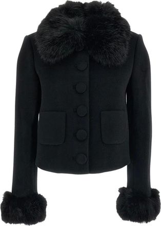 Self Portrait Blazer in misto lana con dettagli in ecopelliccia - - Jackets - Donna - Nero - S