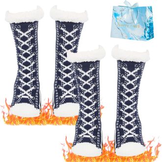 Generic 2 Pairs Ultra-Thick Slipper Home Socks, 2026 New Warm Cashmere Socks for Women, Winter Warm Non Slip Cozy Fuzzy Slippers Socks, for Indoor Women Men (