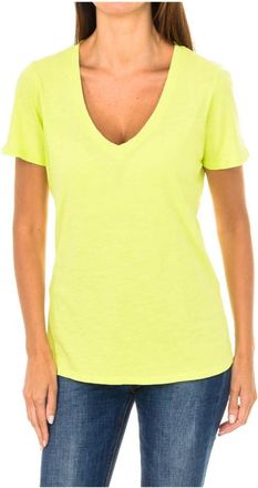 Armani Jeans Korte mouw V-hals T-shirt - Dames - T-shirts - Geel - XS - Katoen - Tops