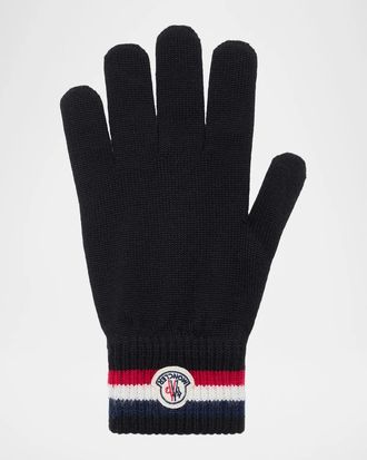 Moncler Men & apos;s Wool Knit Tricolor Stripe Gloves