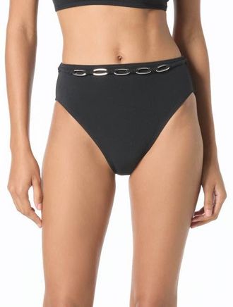 Michael Kors Oval Link Crepe Solids High Waist Bottom in Black at Nordstrom, Size X-Small