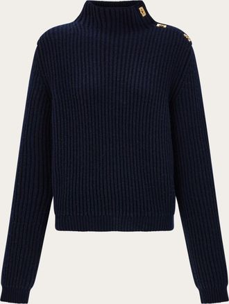 Ferragamo Women Knitted sweater with Gancini button detail Blue