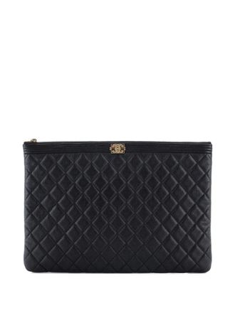 Chanel Boy O Case Quilted Caviar Large clutch bag - Zwart