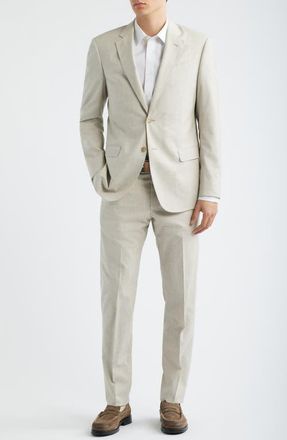 Emporio Armani Tan M&eacute;lange Wool & Cotton Blend Suit in Solid Medium Beige at Nordstrom, Size 38 Us
