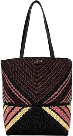 Loewe Black Bordeaux Pink Beige Raffia Leather Tote Bag (Pre-Owned)