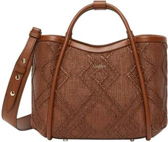 Max Mara Extra kleine Marine-Tasche von Max Mara aus bernsteinfarbenem Korbgeflecht mit Rautenmuster