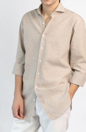 Brisk Modern Cotton Linen Shirt in Tan at Nordstrom, Size 18